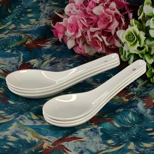 Vemlons Soup Spoons Soup Spoons Set of 6 Piece/Ceramic Soup Spoon Set(White)