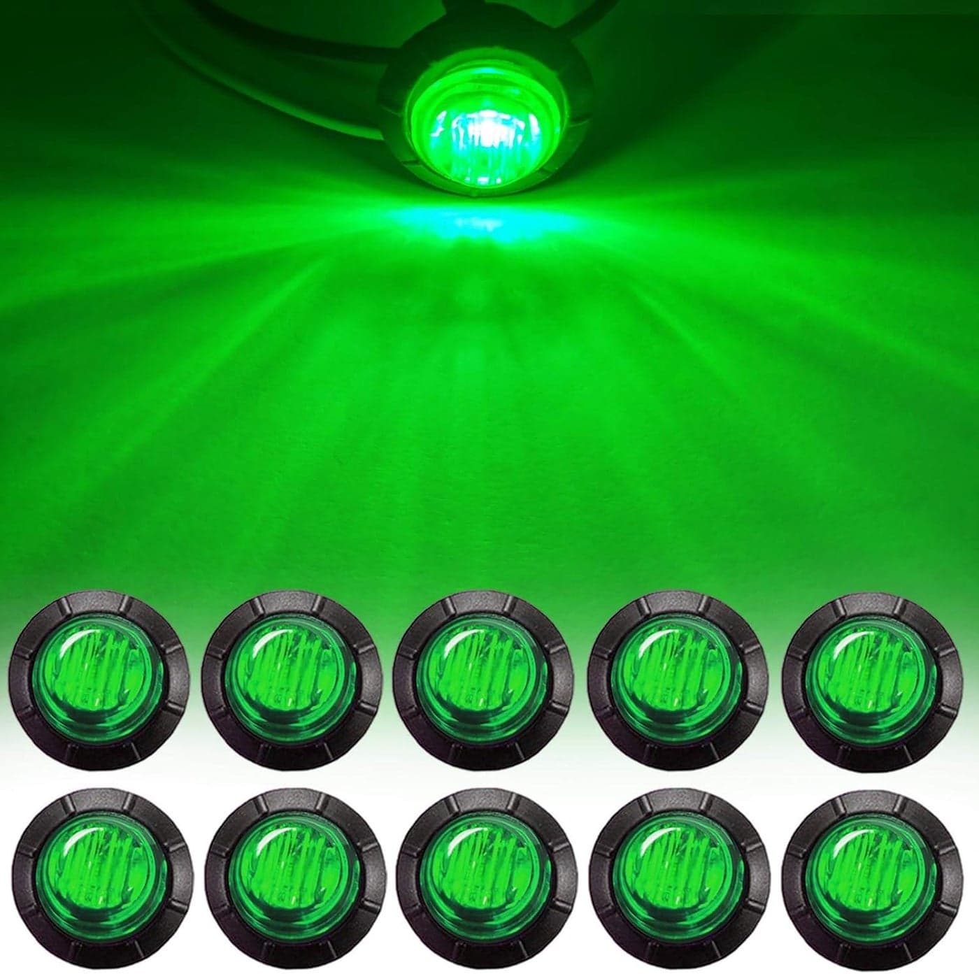 NBWDY 10pc 3/4" Inch Mount Green LED Bullet Marker Lights for Trucks, RVs, and Trailers