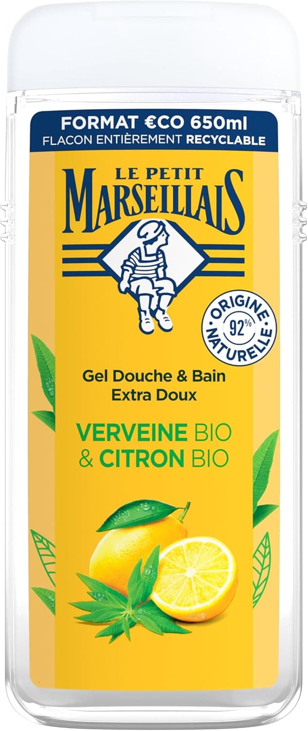 Le Petit Marseillais Extra Soft Shower Gel Verbena Organic Lemon 650 ml Moisturises and Refreshes pH Neutral No Dyes and 92 Natural Origin Bottle 100