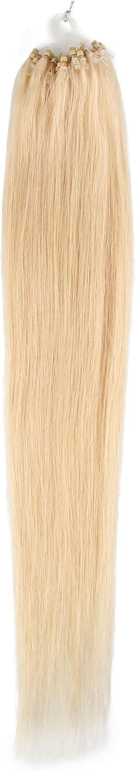 Loop Micro Ring Remy Human Hair Extension Straight Color Bleach Blonde 613 18 inch 50 Strands 05gstrand