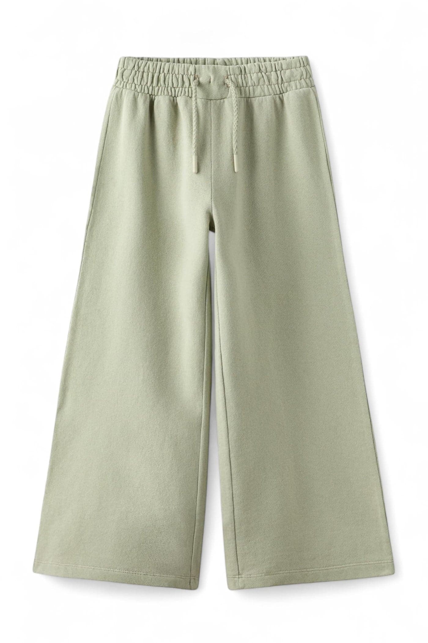 Alan Jones Clothing Girls Mid Rise Solid Cotton Trackpant | French Terry Fabric | Relaxed Fit | Wide Leg Pants Light Green, 9-10 Years