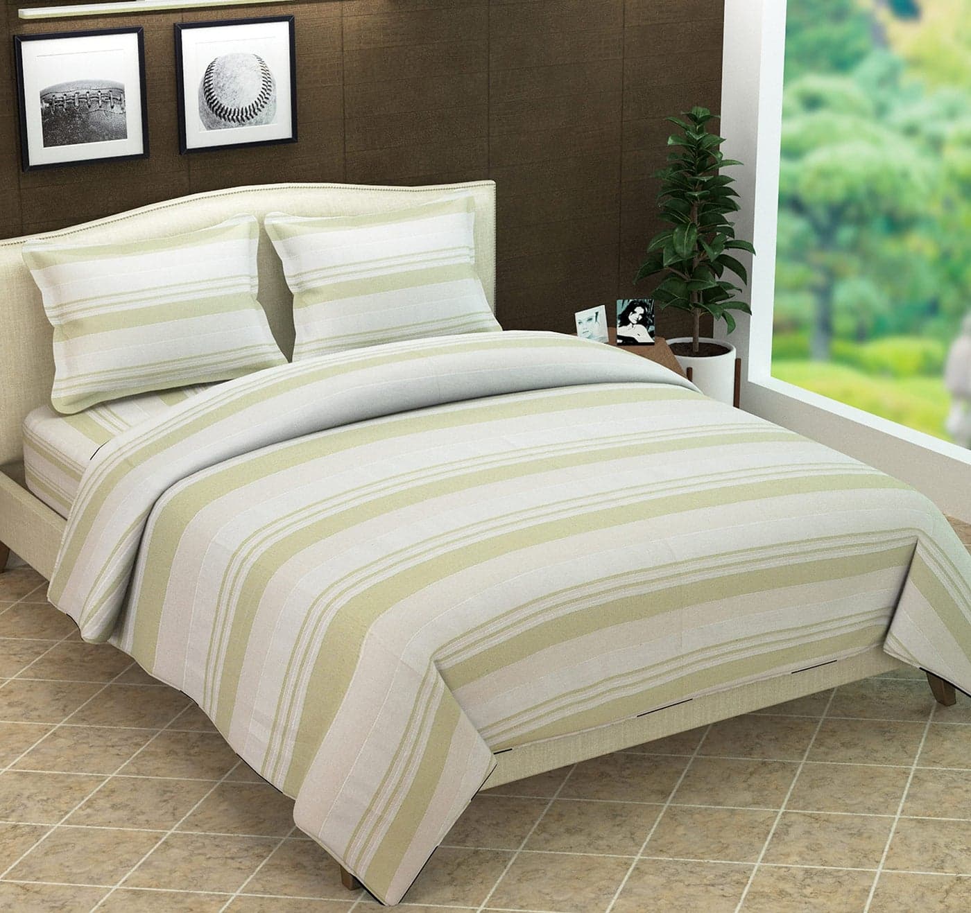 KACHVI Hand Woven Cotton Riched Double Bed Sheet with 2 Pillow Cover, (Pista White)