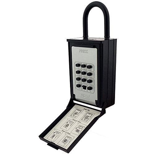 NU-SET 2080-3 Key/Card Storage Push Button Combination Lockbox with Hanging Shackle, Black