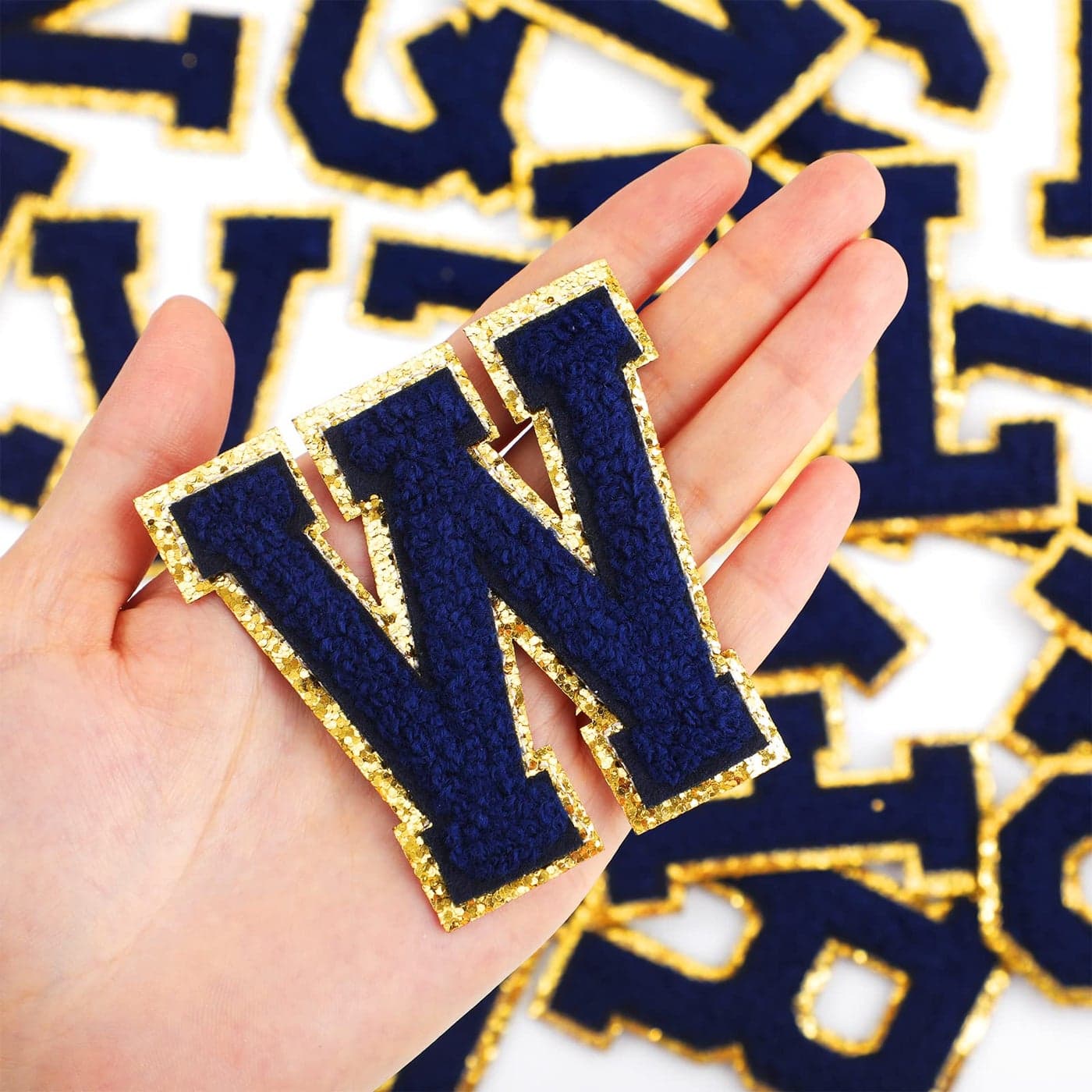 Waydress 26 Pcs Chenille Letter Iron on Patches 28 Inch Sew on Chenille Az Alphabet Letter Patches for DIY SuppliesRetro Blue Style