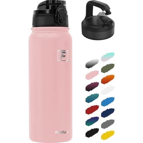 Fanhaw 20 oz Insulated Stainless Steel Water Bottle with Anti-Dust Chug Lid & Carabiner Lid, Leakproof Vacuum Metal Bottle for Kids, Teens & Adults, Back to School Essentials (Pink)