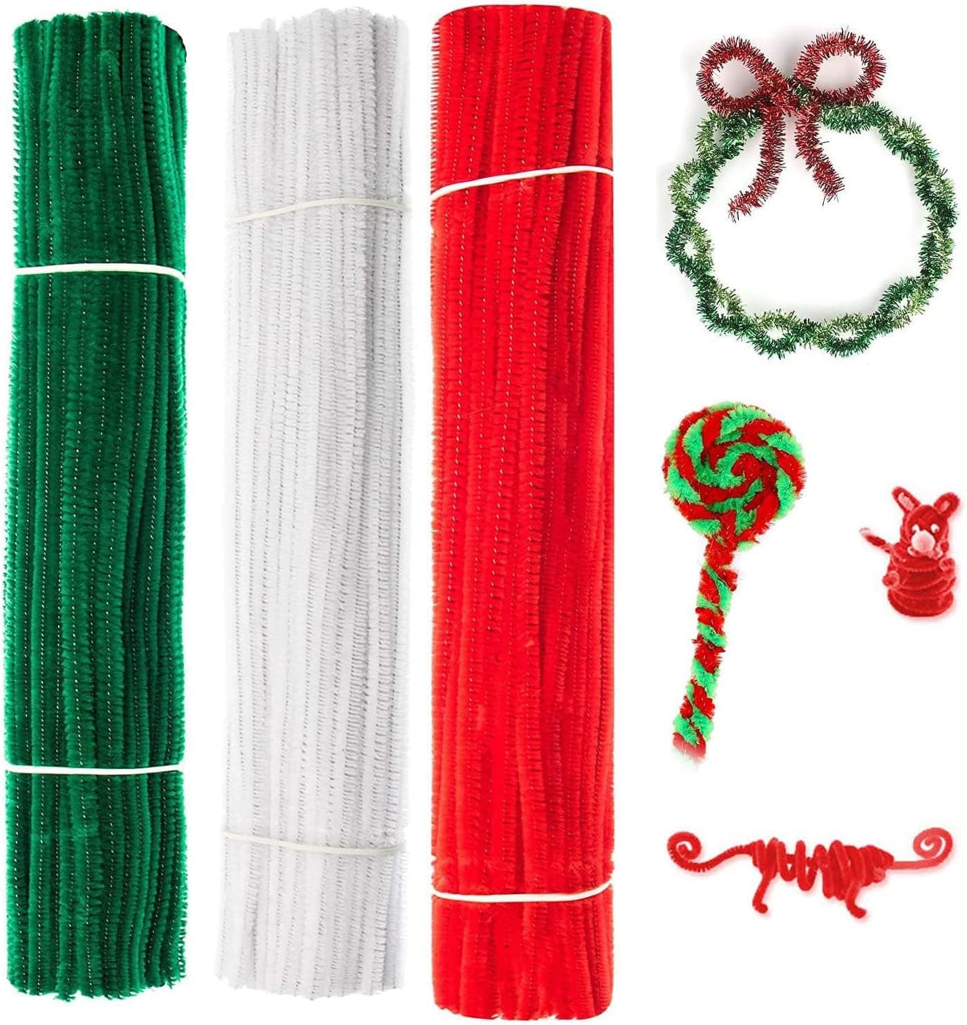 300 Pcs Flexible Chenille Stem, Pipe Cleaner, Can Bend, Twist and Curl, Creative Art Toys, DIY Craft Decor, Great for Toys, Christmas Decorations, Dolls and Birthday Card Craft Projects