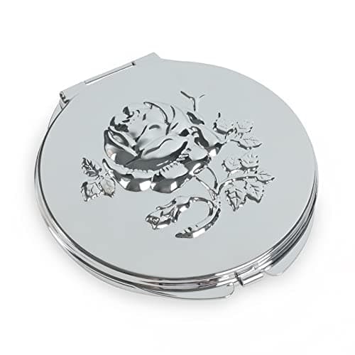 Goshentech Retro Metal Travel Portable Mirror Compact Mirror Make up Mirror 1x/2x Magnification Compact &Portable Foldable (Silver)