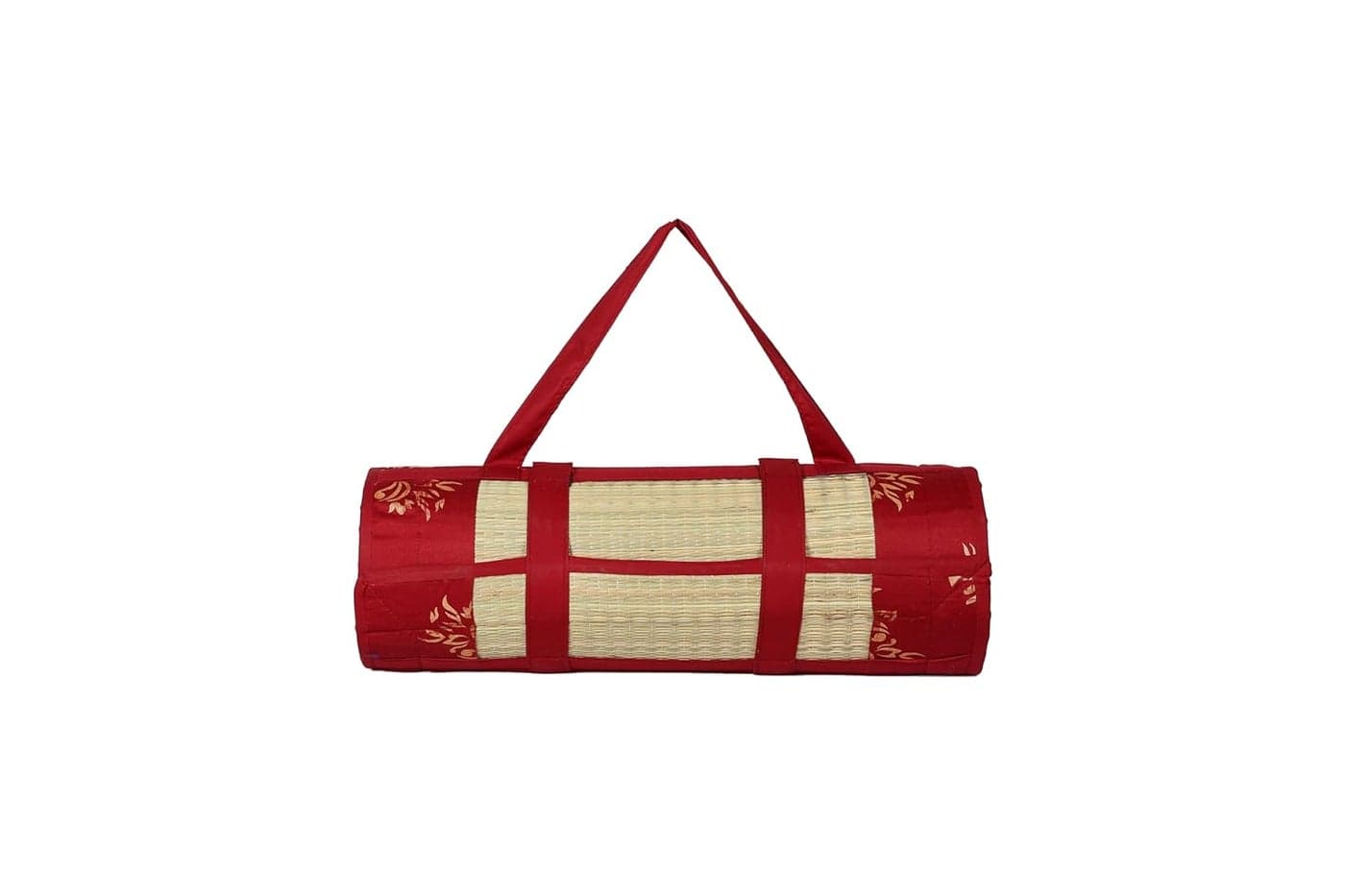 MY HOME MY LIFE Maroon Gold Butter Satin Silk 25 X 6 Feet 18 Mm Thickness Foldable Kora Grass Cushion Easy Portable and Folding Mat