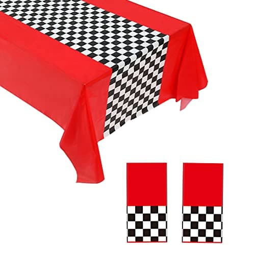 Poqirzan 2PCS Racetrack Tablecloth Racing Car Tablecloth Car Birthday Party Supplies 54x108 Disposable Racing Theme Table Covers Racetrack Table Runner for Kids Boy Birthday Party Decorations