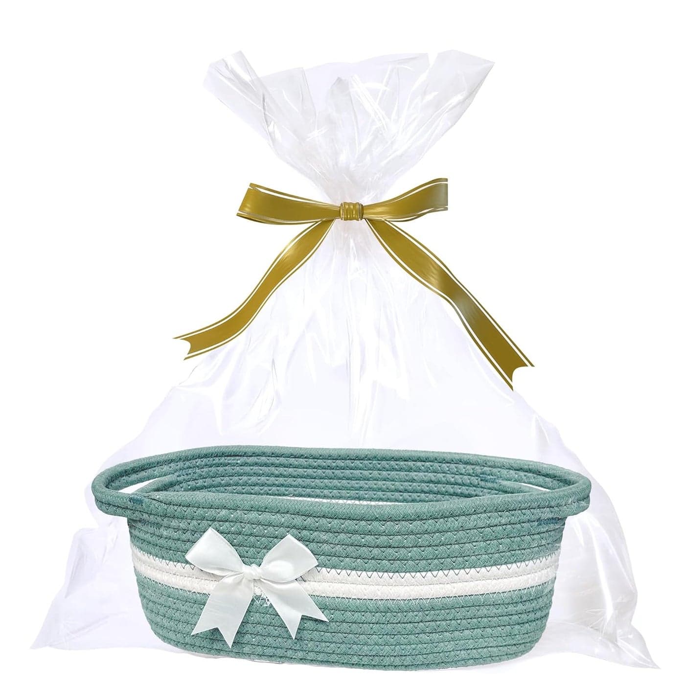 Small Decorative Basket for Gift Empty 14 Cute Woven Empty Gift Basket to Fill for Baby Shower Graduation Birthday Baby Toy Storage Bin with Handles Sage Green Nursery Decor
