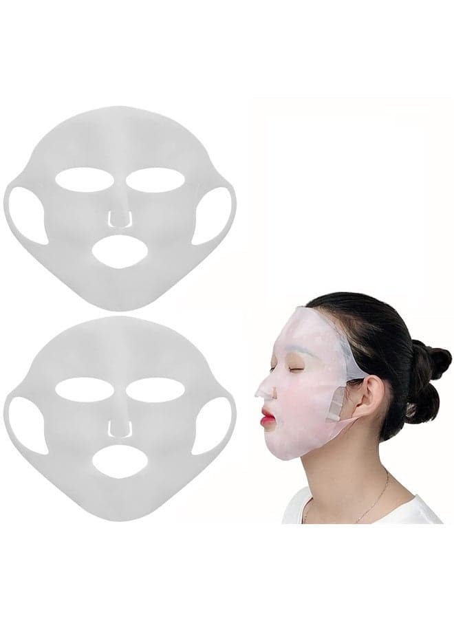2 Pack Silicone Moisturizing Mask for Sheet Mask,Reusable Facial Mask Cover with Hook,Sheet Mask Cover for Slow Down the Evaporation of Mask Essence,Face Care Tool (White)