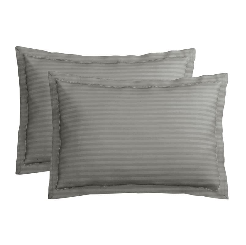 VAS COLLECTIONS Premium 210 TC 100% Pure Cotton Satin Stripes Pillow Cover Set of 2 Pcs, for Hotel Hospital Uses, 18x28 inches - Beige & Mouse
