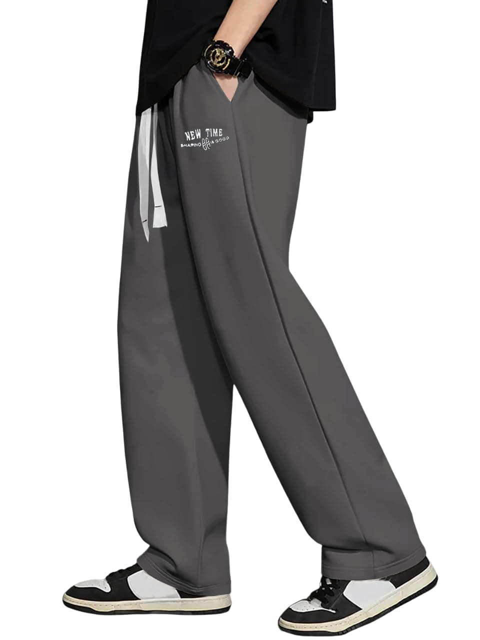 Samfor Mid-Rise Stretchable Joggers in Premium Polycotton Comfort Blend for Street and Lounge Wear - Korean Style Baggy Track Pants for Men D Grey