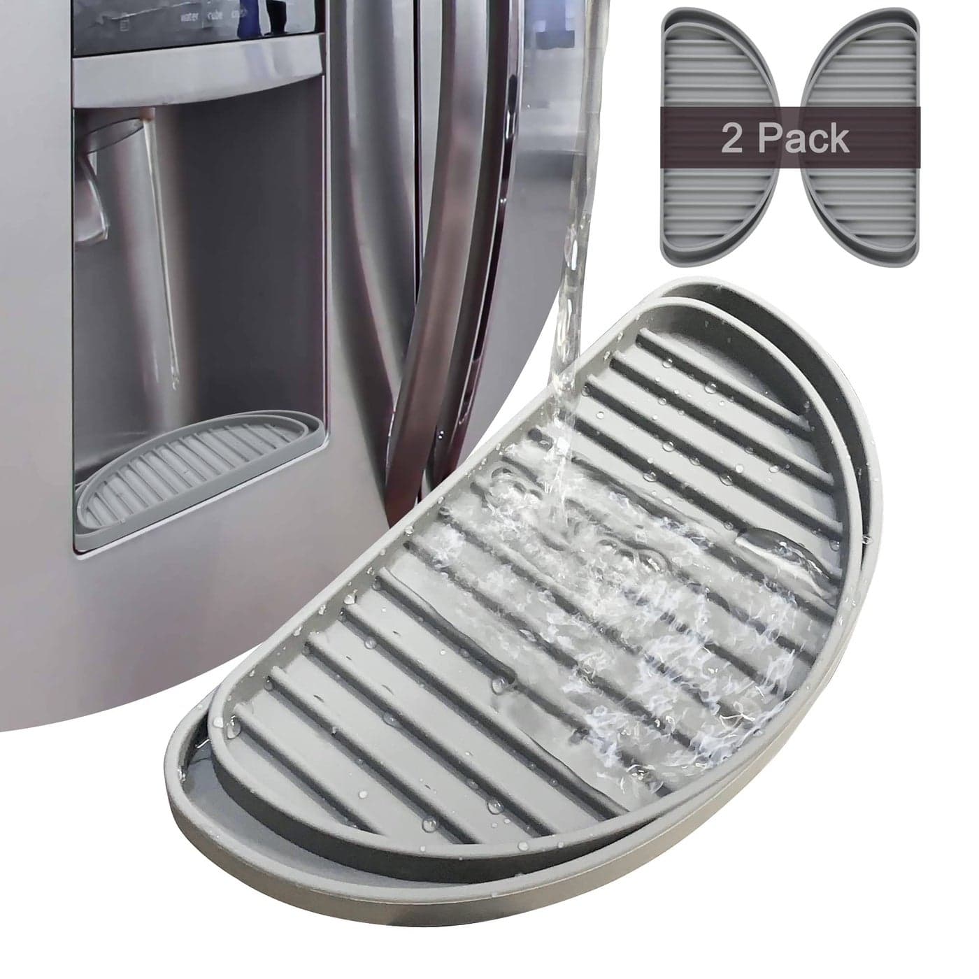 KindGa Refrigerator Drip Tray Catcher Mini Fridge Drip Tray Protects Ice and Water Dispenser PanFridge Spills Water Pad Catch Basin for Drainage 2 Pack SemiCircularGrey