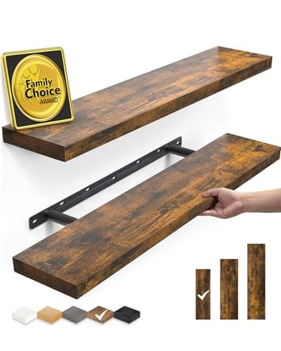 BAYKA Floating Shelves 225 inch Rustic Wood Wall Mounted Shelves for Bedroom Living Room Kitchen Office Hanging Display Shelf with 22 lbs Capacity Rustic BrownSet of 2