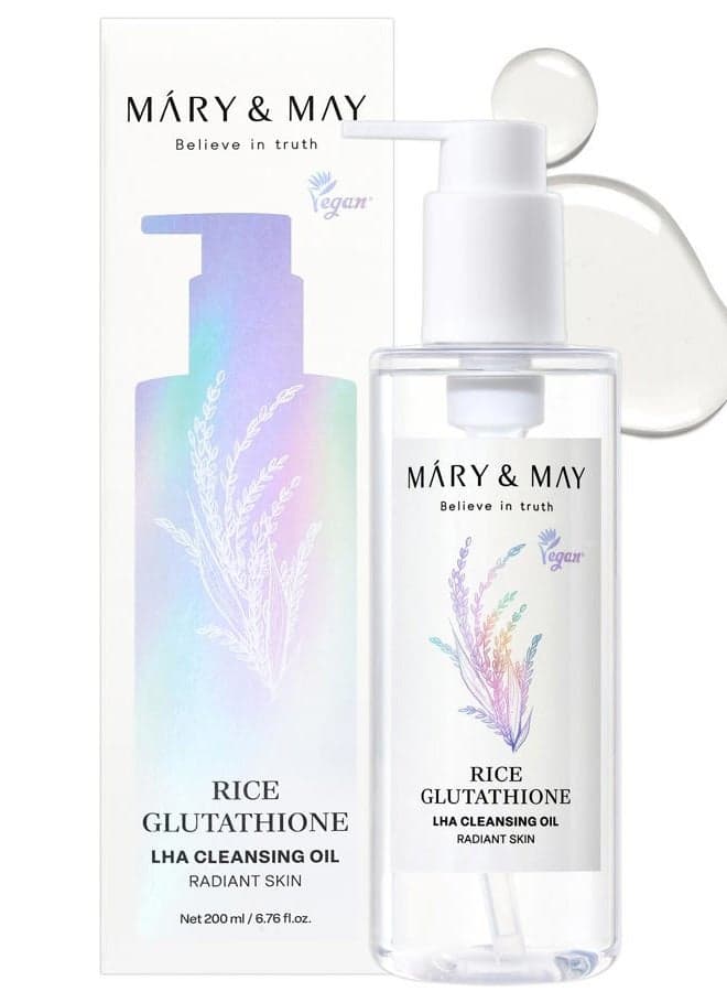 Rice + Glutathione LHA Cleansing Oil | Daily Makeup Remover | Removes Impurities, Sebum & Clogged Pores | Double Cleanse | Gentle Exfoliation for Sensitive Skin | Korean Skincare | 6.76 fl oz