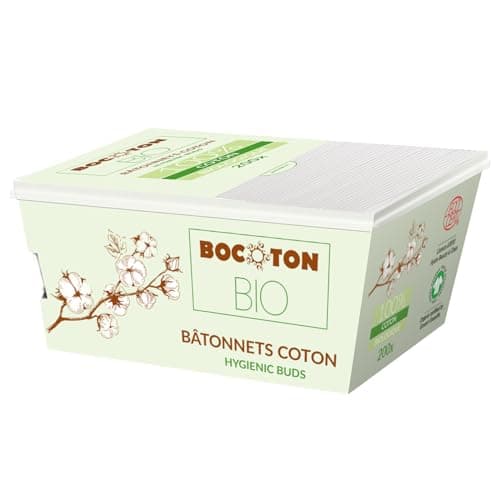 B BOCOTON Double Sided Soft Bio Organic 100% Cotton Hygienic Ear Makeup Cleaning Buds for Men, Women n Kids, Premium Non-Toxic Cotton Swabs 200 Sticks