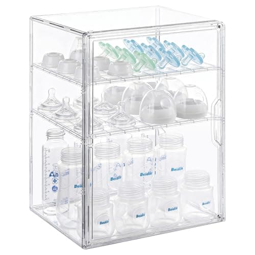 ERTIUANIO Baby Bottle Organizer 3 Tier Bottle Storage Organizer Baby for Nipples Pump Parts Food Jars Clear Acrylic Bottle Station Organizer for Countertop and Kitchen Gifts for New Mom