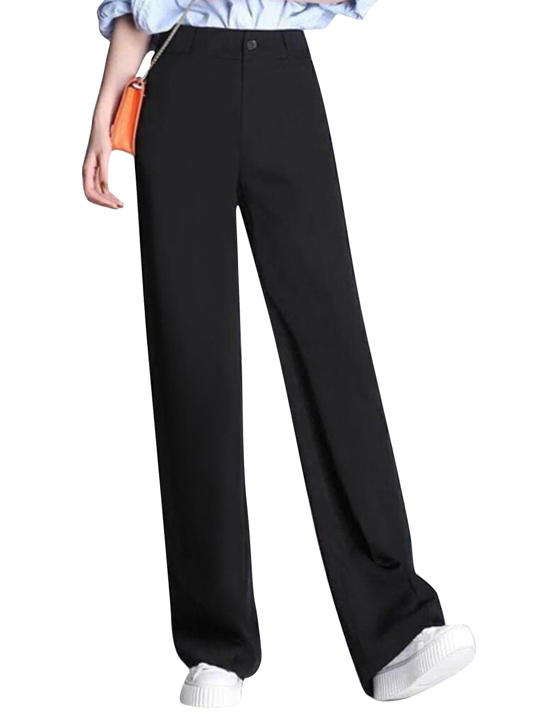 Toochki Trousers for Woman Pants Women's Formal Office Korean | Black Track Pant | Straight | Cotton Spandex Stretchable Trouser | High-Waisted Bottom Wear