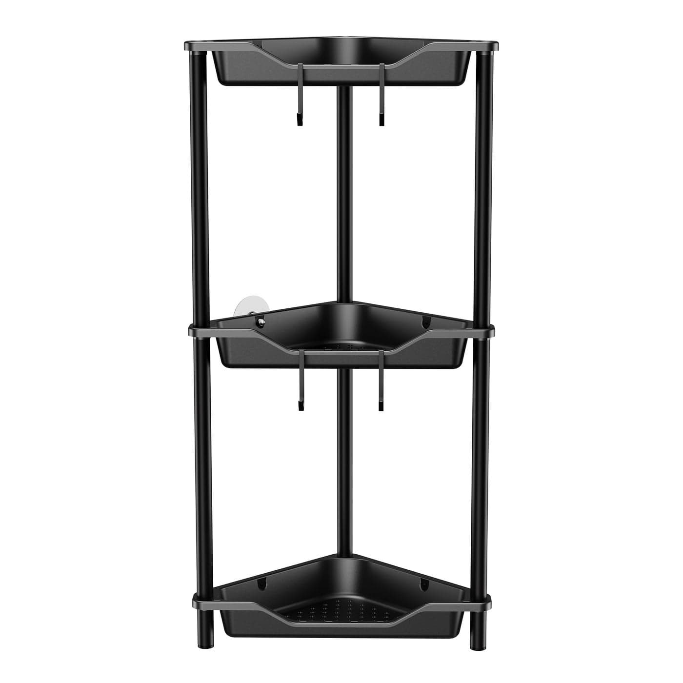 Orimade Rustproof 3 Tier Floor Standing Corner Shower Caddy Organizer Plastic Metal Splicing Floor Corner Shelf Rack Stands for Bathroom Black