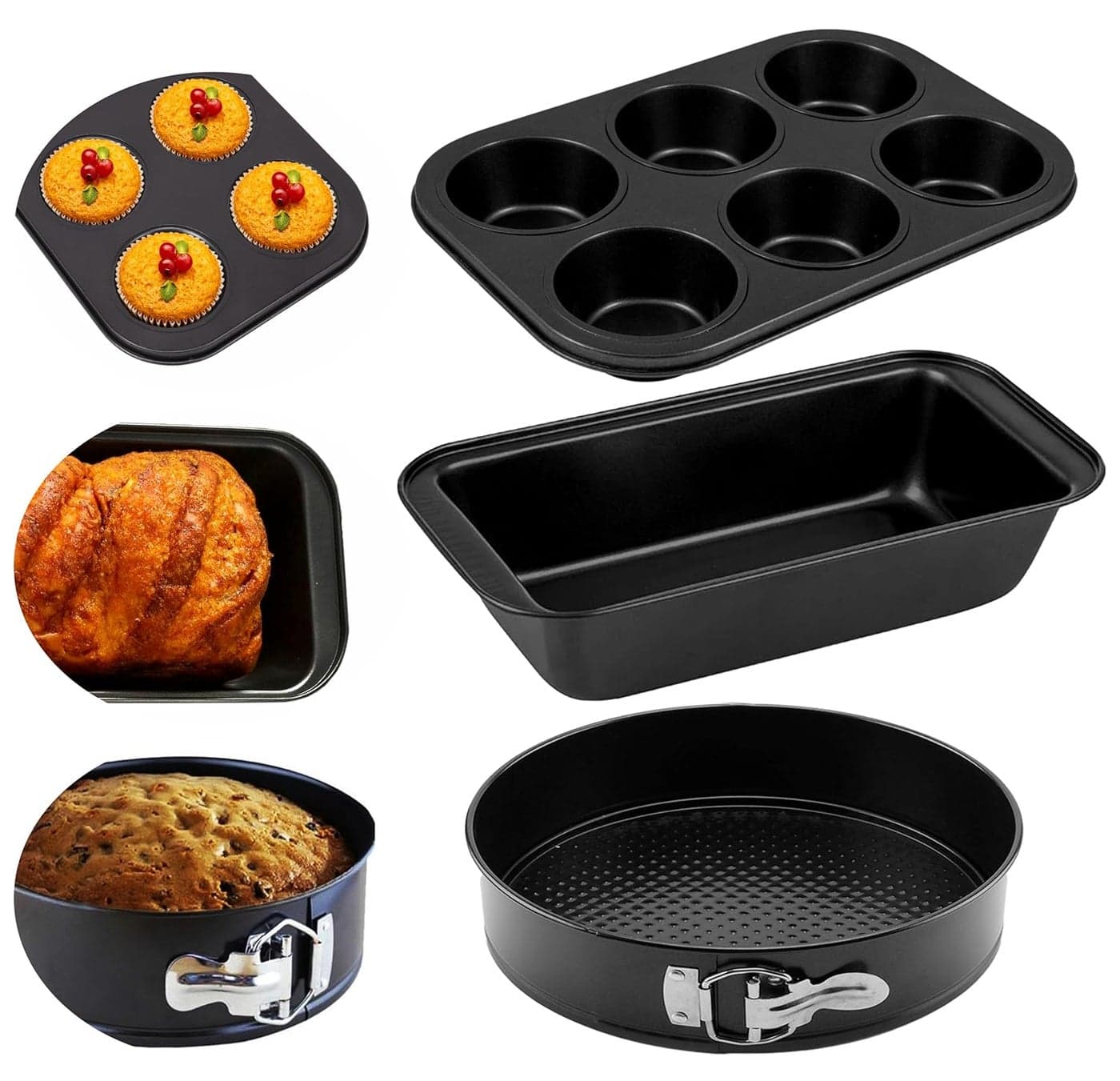 Casa Azul 3Pcs NonStick Bakeware Cake Tin Set Muffin Tray Bread Mould Round Cake Mould for Baking BPA Free HeavyDuty Carbon Steel Baking Pan Microwave OTG Oven Safe Cake Mould for Baking