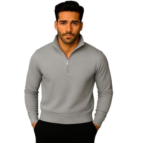 Mack Jonney Men’s Fleece Half-Zip Melange Color High Neck Sweatshirt | Warm & Stylish Winter Wear -M4408