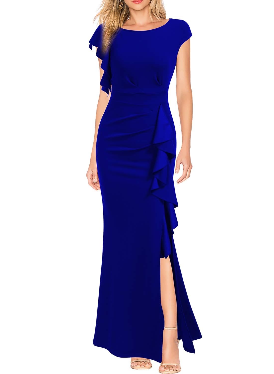 WOOSEA Women's Split Bodycon Mermaid Evening Cocktail Long Dress Royal Blue