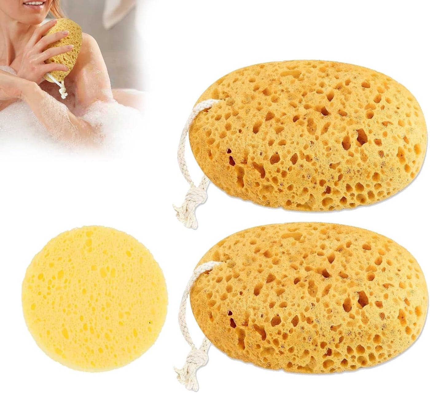 Body Bath Sponge 3 PCS Natural Sponge for Shower Sea Sponge Large Soft Honeycomb with Dense Foam for Gentle Deep Cleansing UltraSoft for Sensitive Dry Skin Bring Face Wash Puff