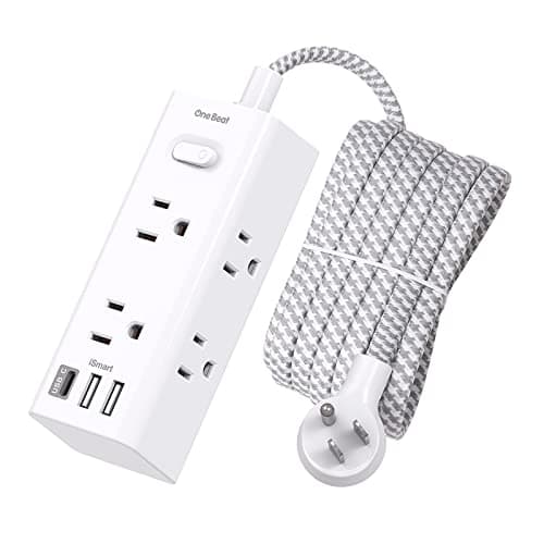10 Ft Power Strip Surge Protector - One Beat 10ft Extension Cord with 6 Widely Outlets 3 USB Ports (1 USB C), Wall Mount Outlet Extender, Flat Plug Power Strip for Travel Home Office College Dorm Room