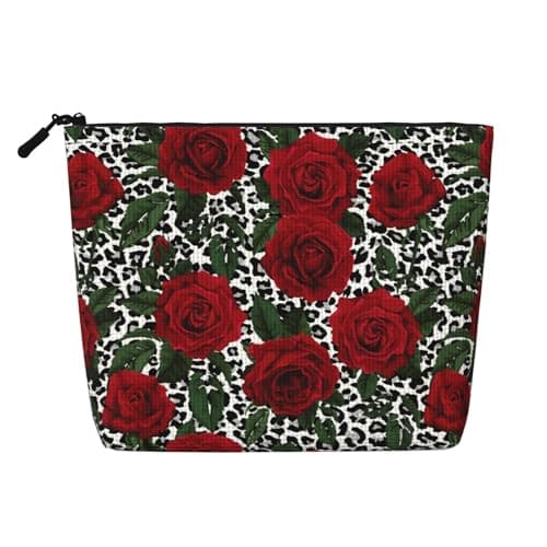 MINIOZE Flower Floral Rose Red Leaf Cute Green Makeup Bag Travel Cosmetic Bag Organizer Toiletry Bag Make Up Bags For Women Girls Large Light