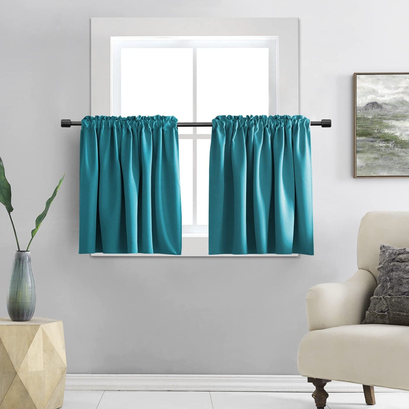 DONREN 30 Inches Long Curtain Tiers for Kitchen Blackout Short Length Curtains for Bathroom42 Inches WideTeal2 Panels