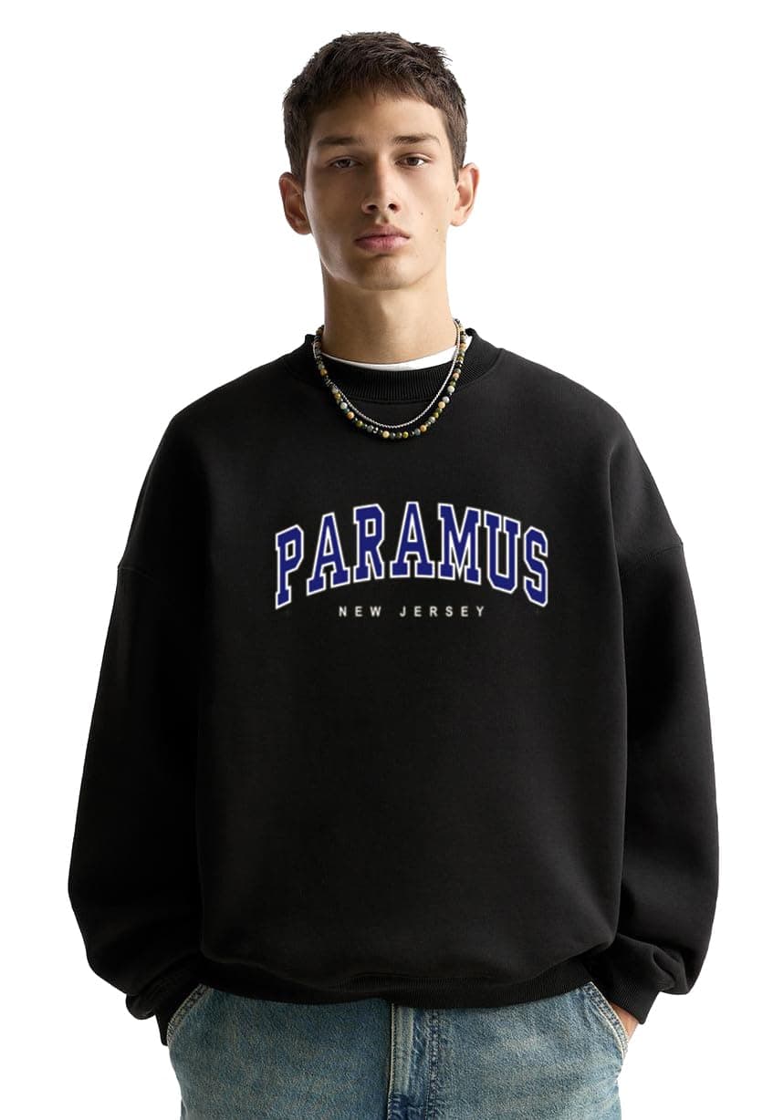 THALASI Black Graphic Paramics Printed Winter Sweatshirts for Men - Cotton Korean Stylish Sweatshirts for Mens & Branded Printed Jumper Winter Wear Sweatshirt - Stylish Sweatshirts for Man