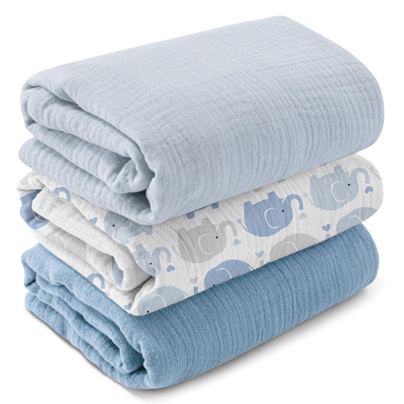 GLLQUEN BABY Muslin Swaddle Blankets3Pack Receiving Blanket for Newborn Boys and GirlsBaby Swaddle Blanket Unisex ElephantBaby Essentials Registry Gift 40 x 38 inches