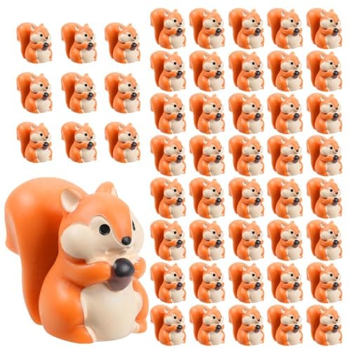 FCKLVMC 50 Pcs Mini Squirrel Figurines, 2.1 x 1.4cm Resin Squirrel Decor Bulk Adorable Garden Accessories for Moss Landscape DIY Terrarium Home Decor