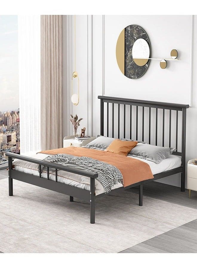 Modern Thickened Carbon Steel Rib Frame Bed with Rectangle Hollow Headboard for Bedroom