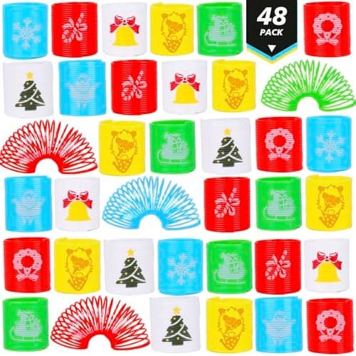 LOKIPA 48PCS Christmas Coil Springs for Kids Mini Christmas Slinky Party Favors Christmas Spring Toys Christmas Treat Bags Gifts for Kids Christmas Stocking Stuffers Party Favors