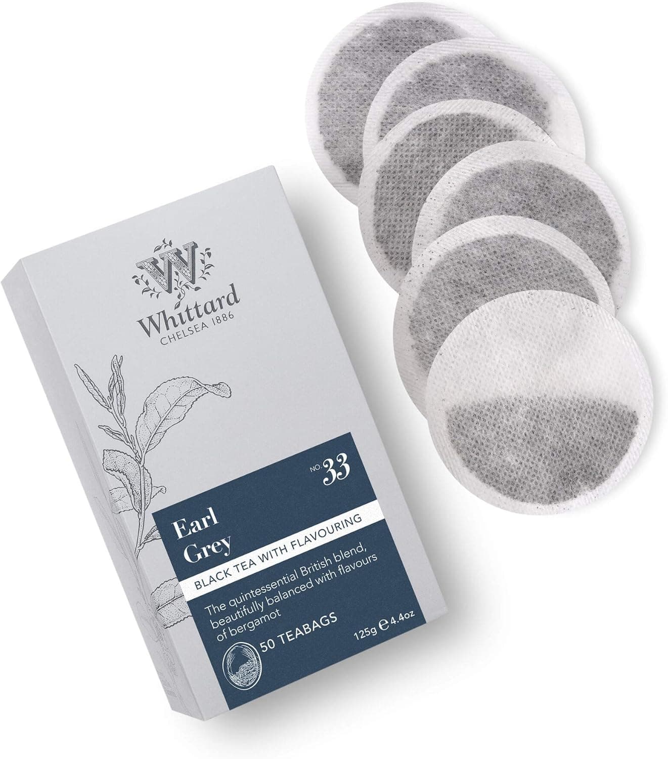 Whittard Earl Grey Black Tea with Flavouring - 50 Traditional Teabags (125g)
