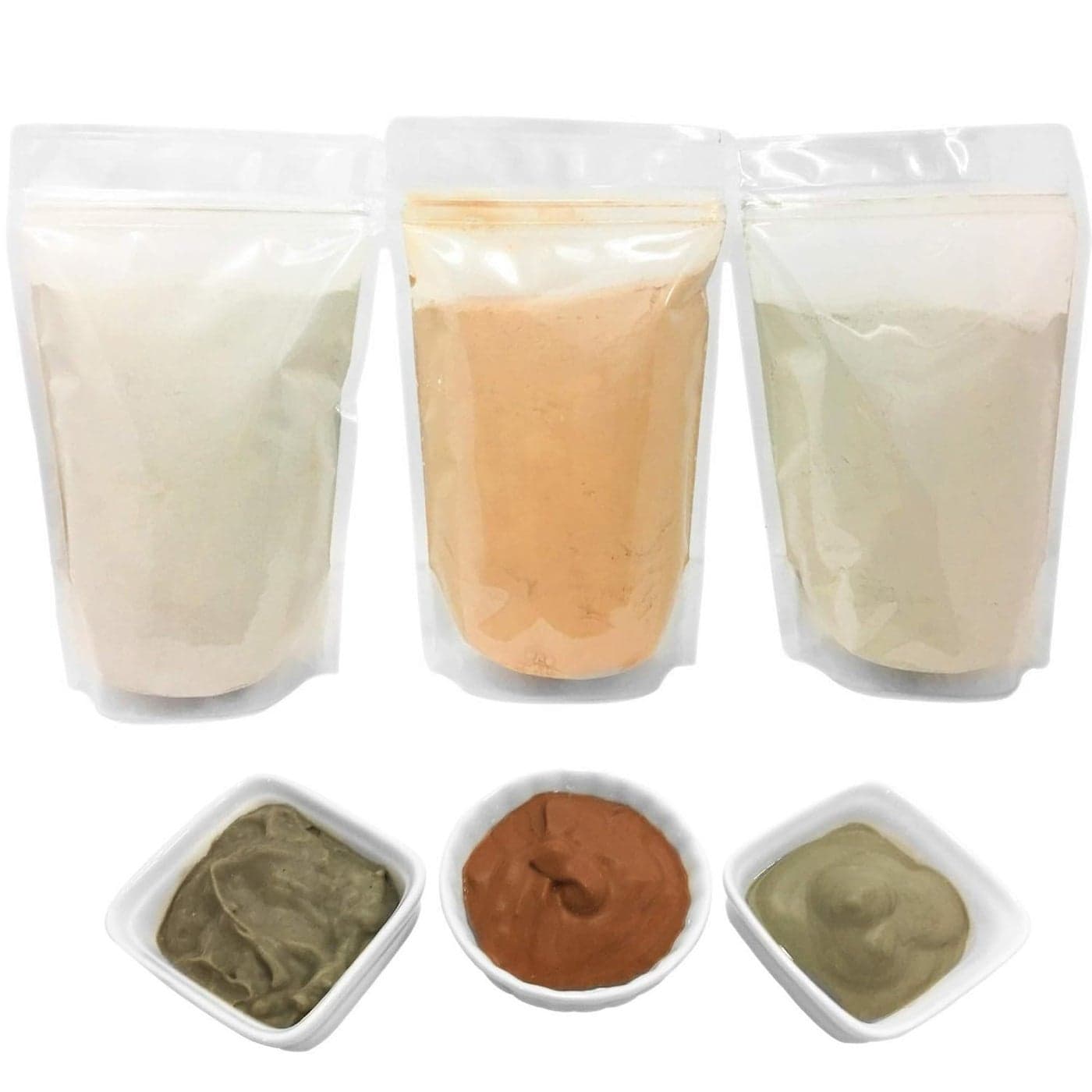 Bentonite Indian Healing Moroccan RedRhassoul European FrenchGreen Clay Powder 3 Pack Multipack Set For Making Clay Mud Masks For Skin Hair Face by HalalEveryday