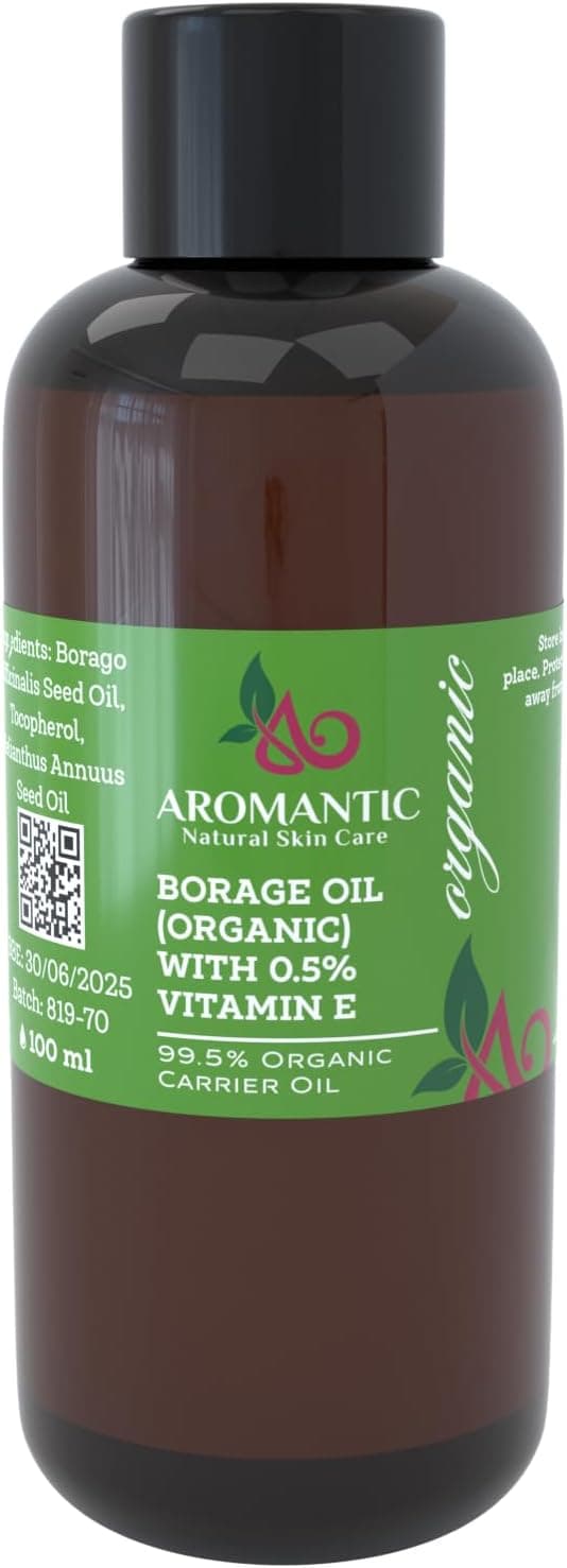 Organic Borage Oil Cold Pressed Starflower Oil for Dry Sensitive Mature Skin Deeply Hydrating NonGreasy Natural Facial Body Moisturiser High GLA Content 100 ml