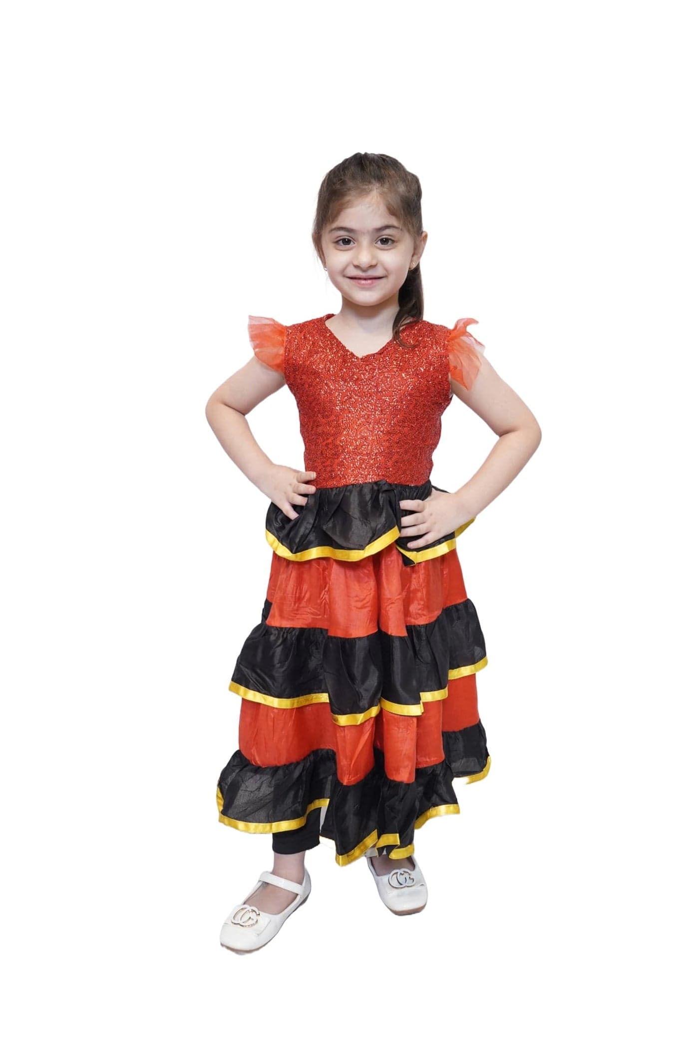Kaku Fancy Dresses Spanish Gown | Senorita Gown | Flamingo Gown | Spanish Flamenco Dance Skirts for Girl | Spanish Dancer Fancy Dress -Multicolor, 5-6 Years, for Girls
