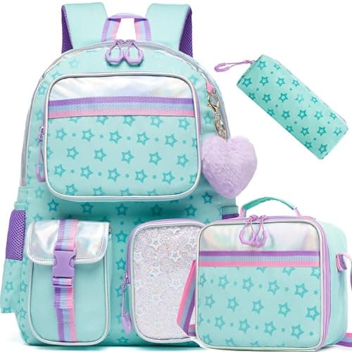 Meetbelify Aesthetic Backpack with Lunch Box Pencil Case for Elementary Students - Cute Bookbag for Girls 8-10