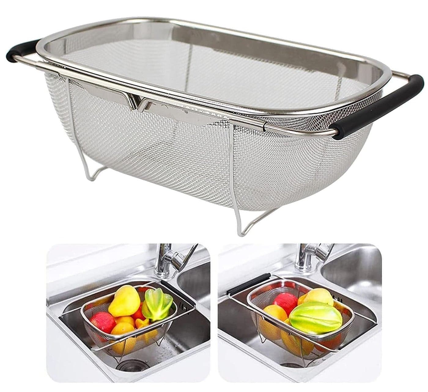 VDHJA Drain Basket Steel Big Drip Tray Drying Stand Mesh Sink Rectangle Basket Mesh Fruits Vegetable Drainer Washer Pack of 1