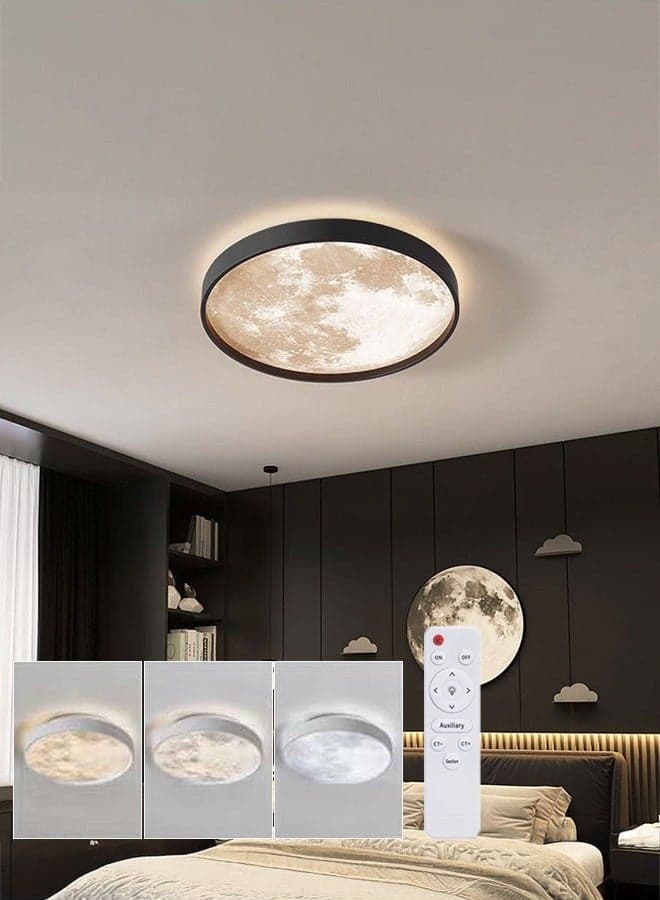 LED Moon Ceiling Light, Ultra-Thin Round Ceiling Light, Simulation Moon Chandelier Entrance Hallway Ceiling Light, for Bedroom Living Room Boys Girls Bedroom 38 cm