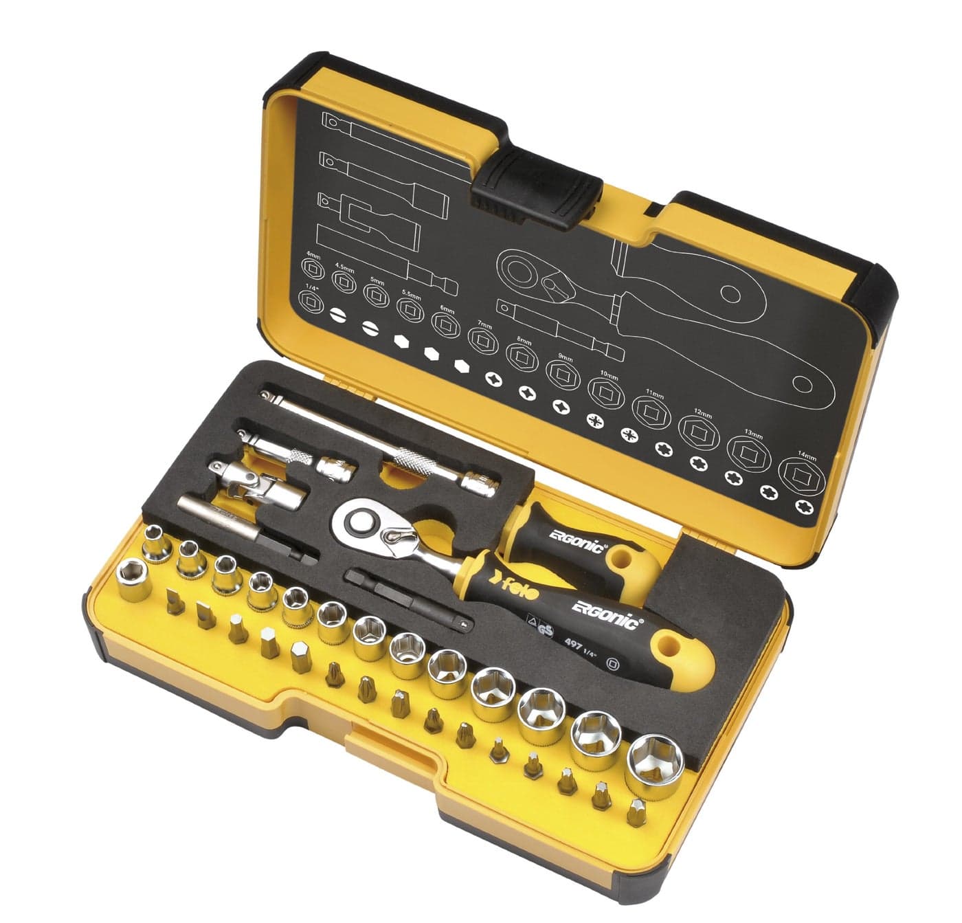 Felo 61547 Felo RGO XL 36 piece Box Sockets Bits Ergonic Ratchet Metric