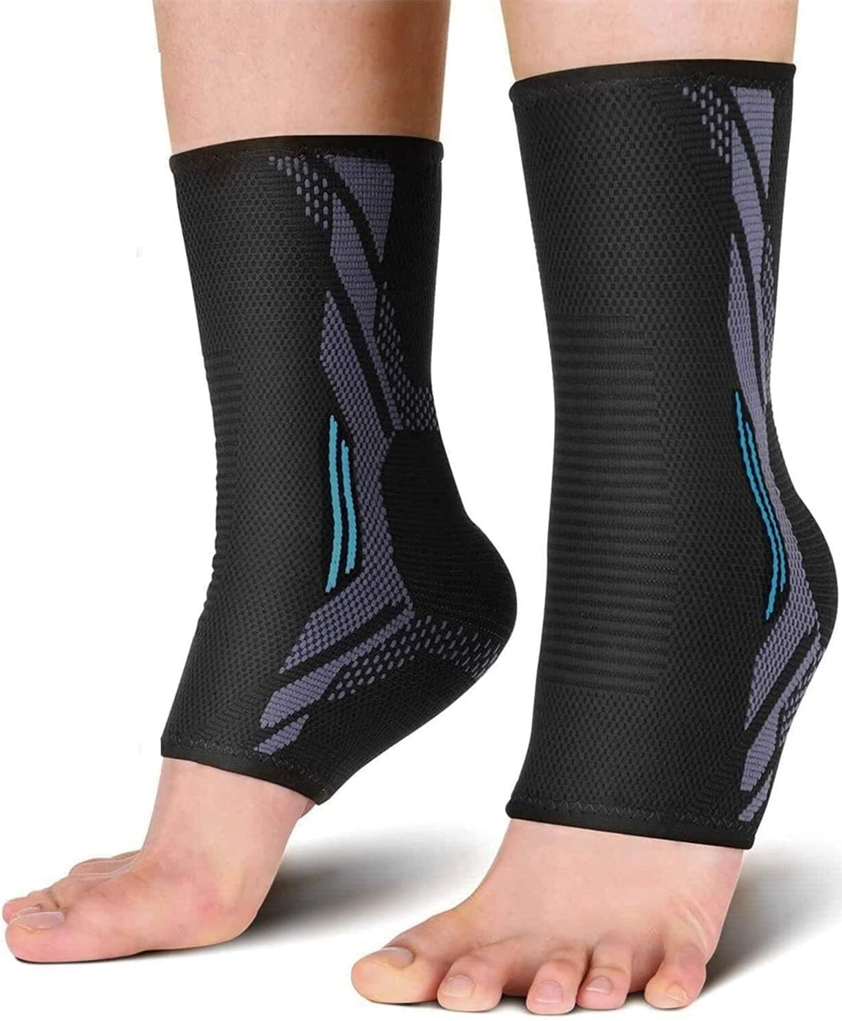 serveuttam� Ankle Support Brace Adjustable Sleeves - Running Compression Foot Brace for Men Women | Ankle Binder Pain Relief for Ankle Sprained (Maroon) (Blue Black, XL) (Blue, M)