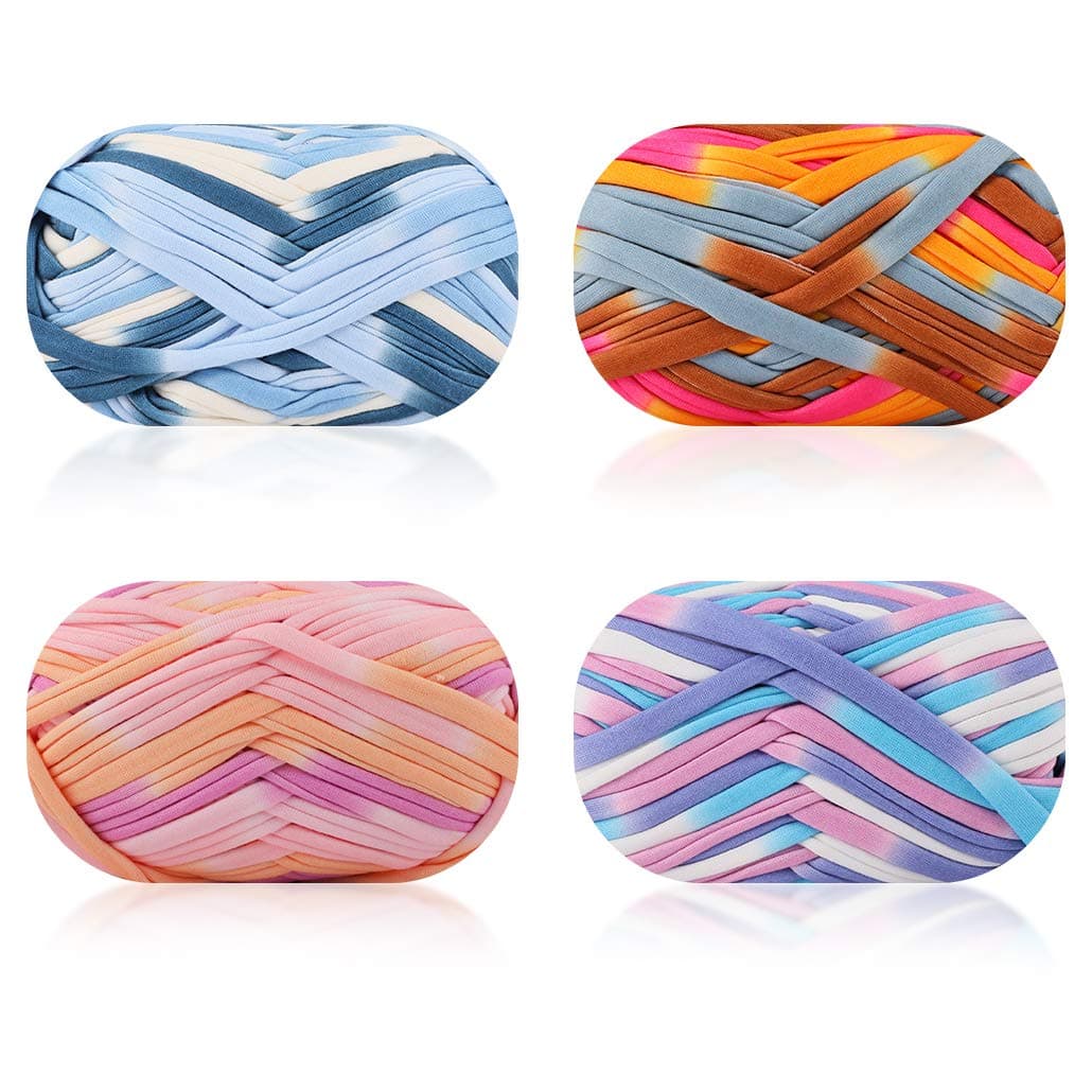 iSuperb 4 Pack Knitting Yarn Colorful Cloth TShirt Yarn Fabric Crochet Cloth for DIY Knitted Art Basket Bag 400g