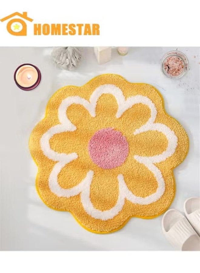 Flower Mat, Beauty Yellow Bathroom Rug, Machine Washable, Aesthetic Summer Room Decor, also for Home, Bedroom