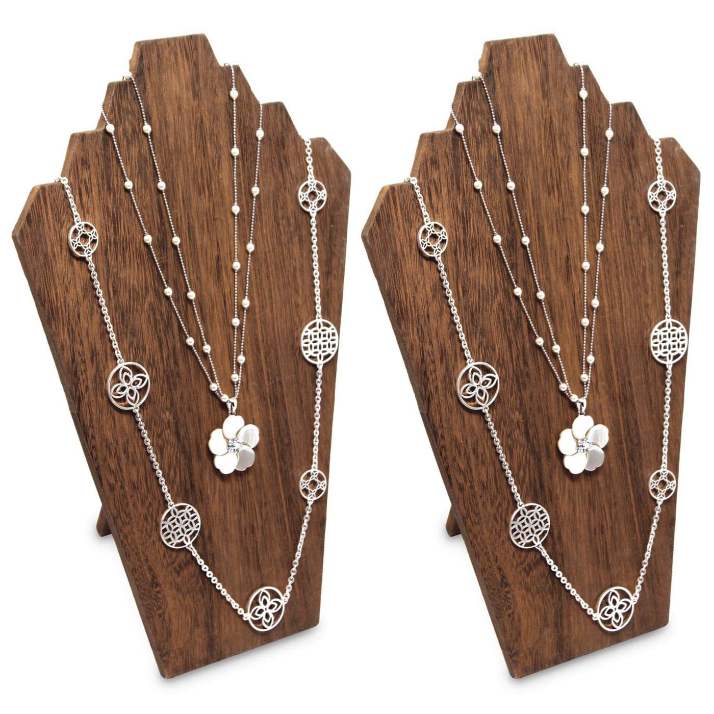 Ikee Design 2 Pcs Lightweight Wooden Necklace Display Bust Easel Jewelry Display for Shows Necklace Stand Brown Color 83 W x 43 D x 13 H in