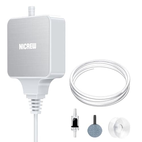 NICREW Nano Silent Aquarium Air Pump White, Aquarium Aerator with Accessories for Up to 10 Gallon Fish Tank, Super Quiet, 0.3 L/min, 1.5 Watts