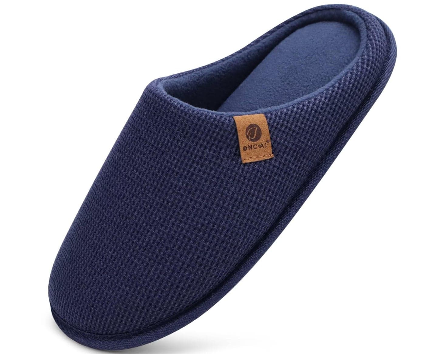 ONCAI Mens Slippers with Cushion Memory Foam Cotton-Blend High-Density Warm House Slippers for man 2026 Slip-on Indoor Outdoor Comfortable Best House Shoes Rubber Sole Blue Size 13 US